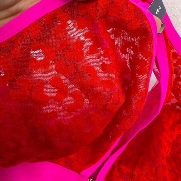 NWT Cacique Red Leopard Lace Asymmetrical Bra 46C Front Clasp Lingerie Valentine - Picture 4 of 6
